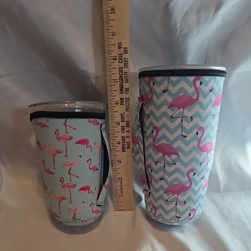 Flamingo Print Tumbler Sleeves Set With Handles - Medium & Large